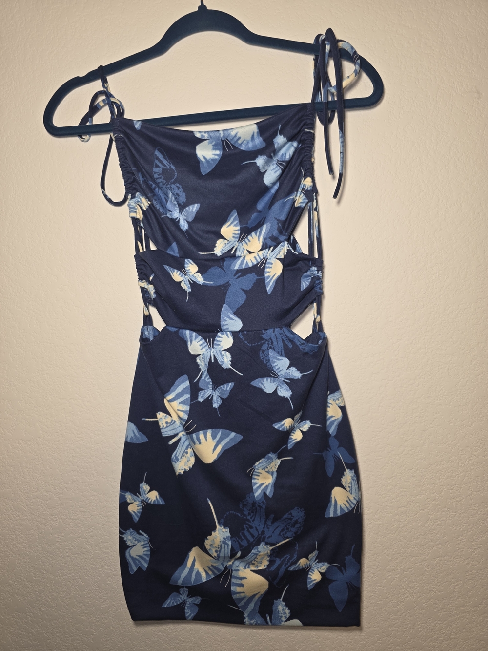 Navy Butterfly Print Tie-Shoulder Dress